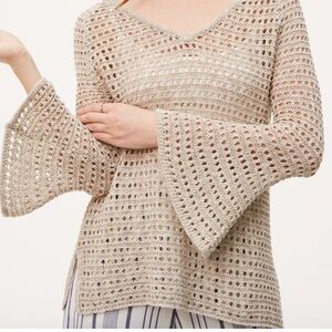 J. Jill Top open Knit Crochet sweater Boho Side Ties 3/4 bell sleeves beige XLP